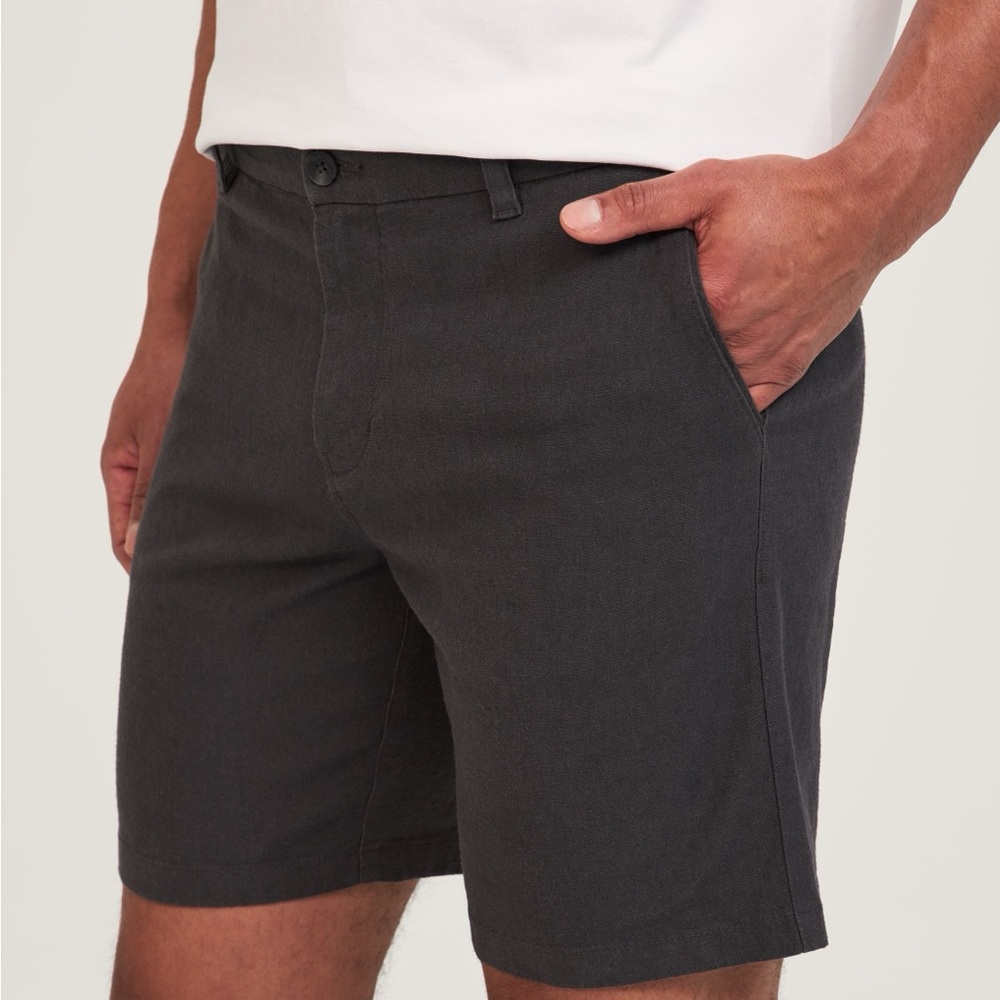 Sz 32 chino Denver Hayes Men's 8 Inch Linen Stretch Short Men's black Shorts - Picture 5 of 15